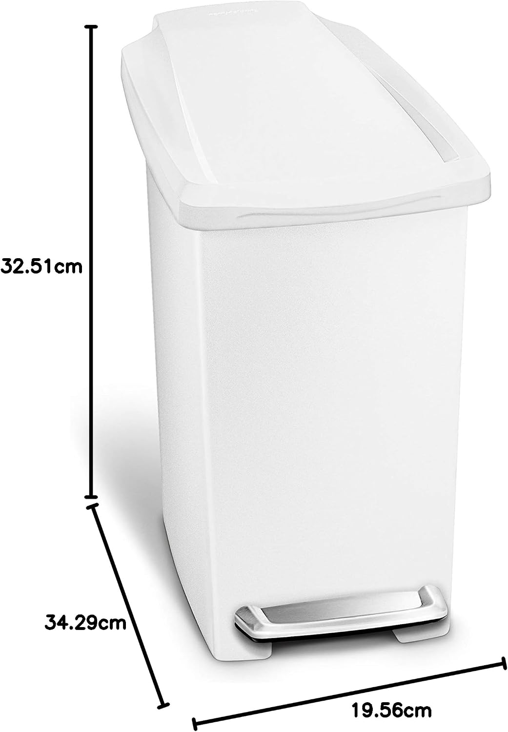 Detalle de simplehuman CW1332 – wąski kosz na śmieci 10 l z pedałem, biały plastik
