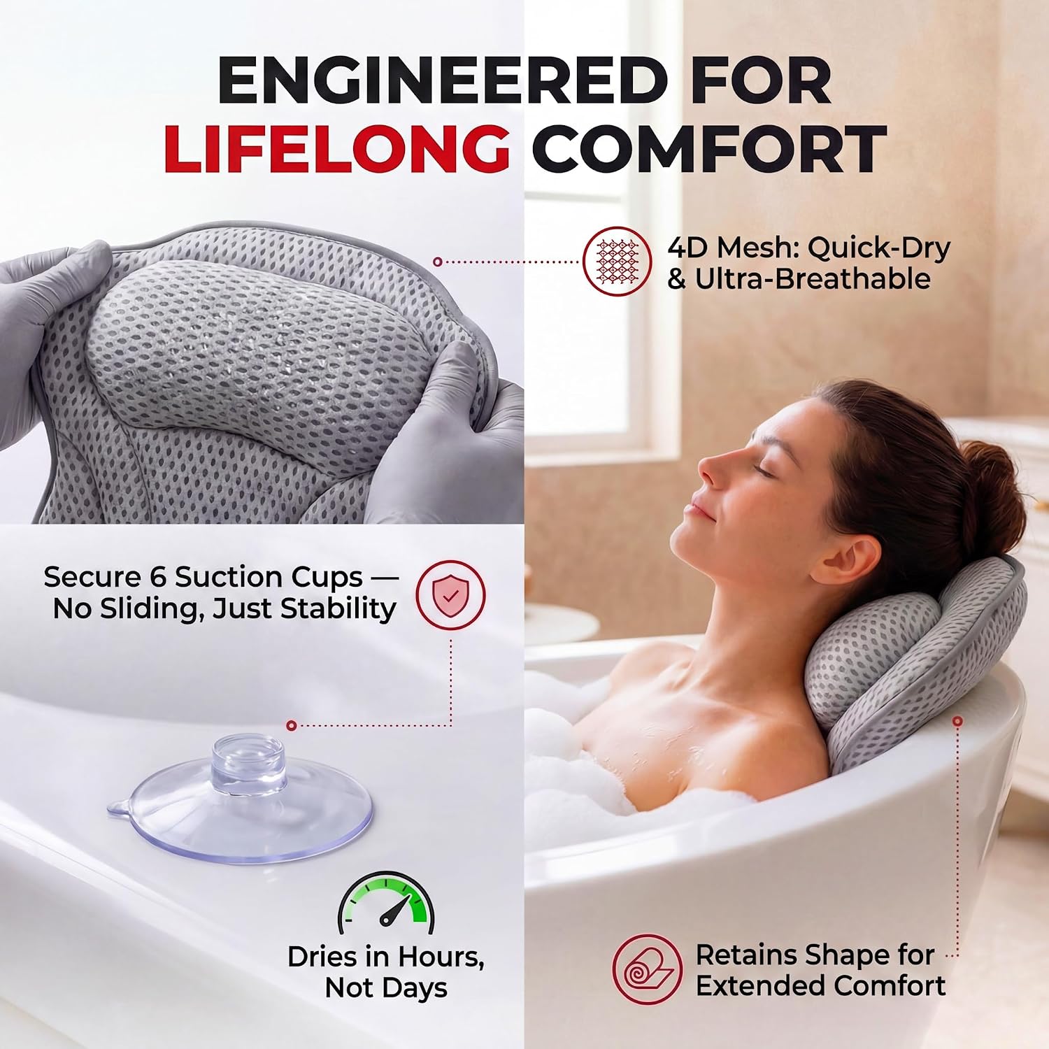 Detalle de Bath Pillow LAVISMA Ergonomic Bathtub Cushion