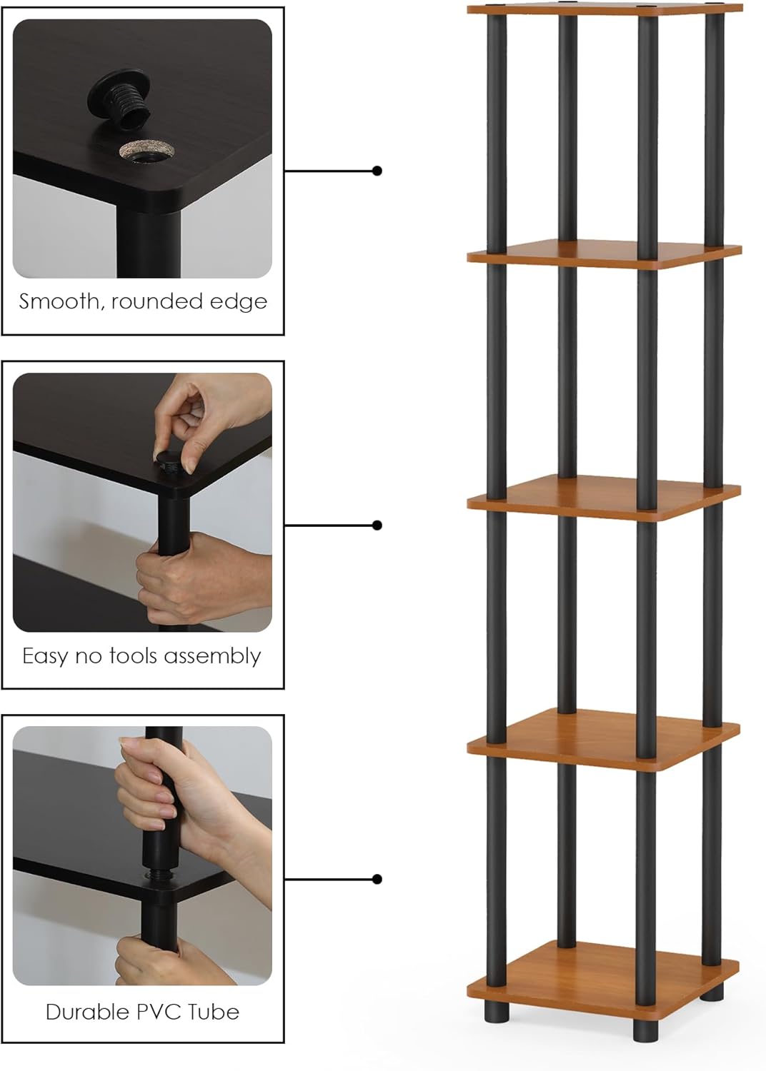 Thumbnail 5 de Furinno TURN-N-TUBE 5-Tier Corner Book Shelf with Round Tubes in Light Cherry