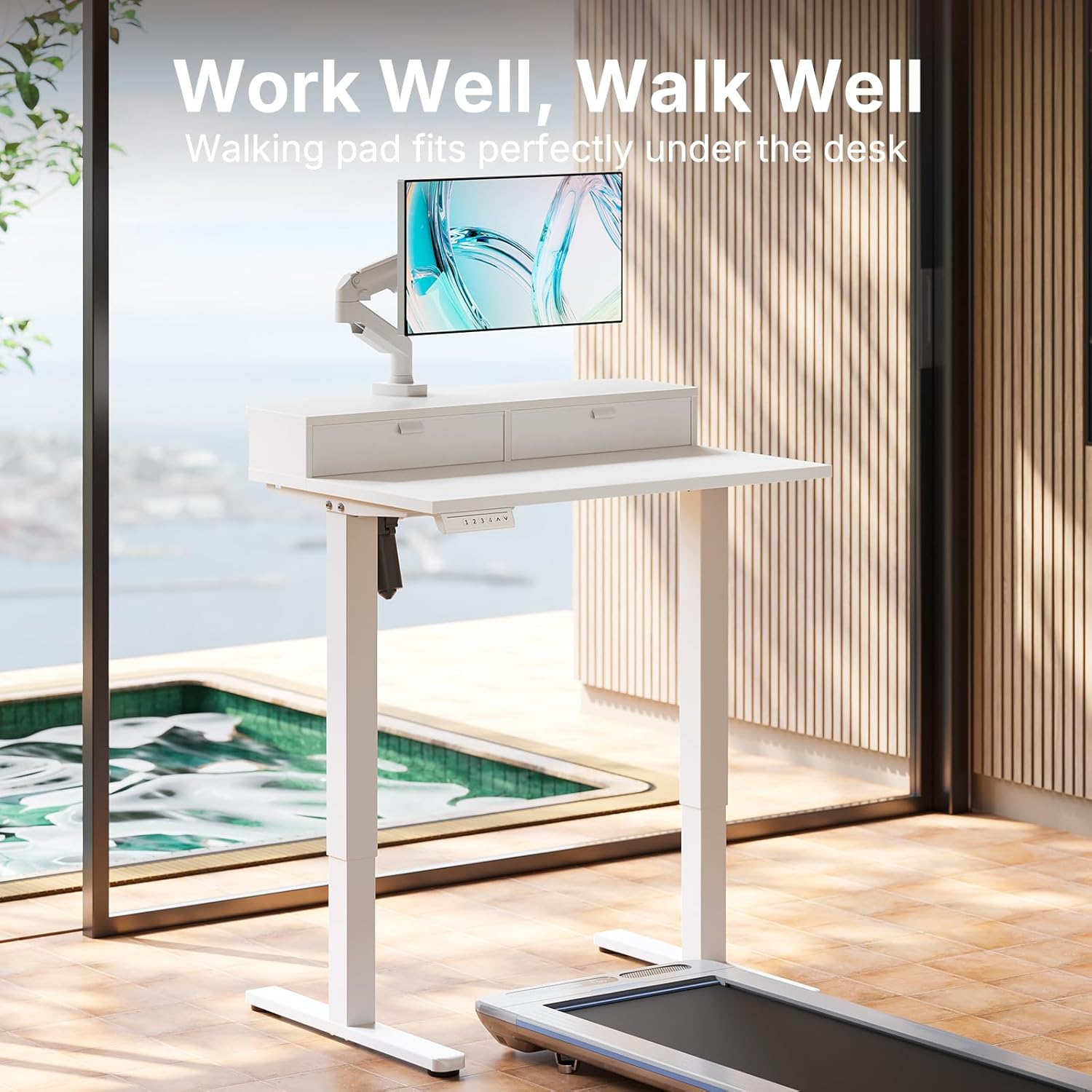 Thumbnail 2 de HUANUO 80 x 53 cm Small Electric Standing Desk with Drawers