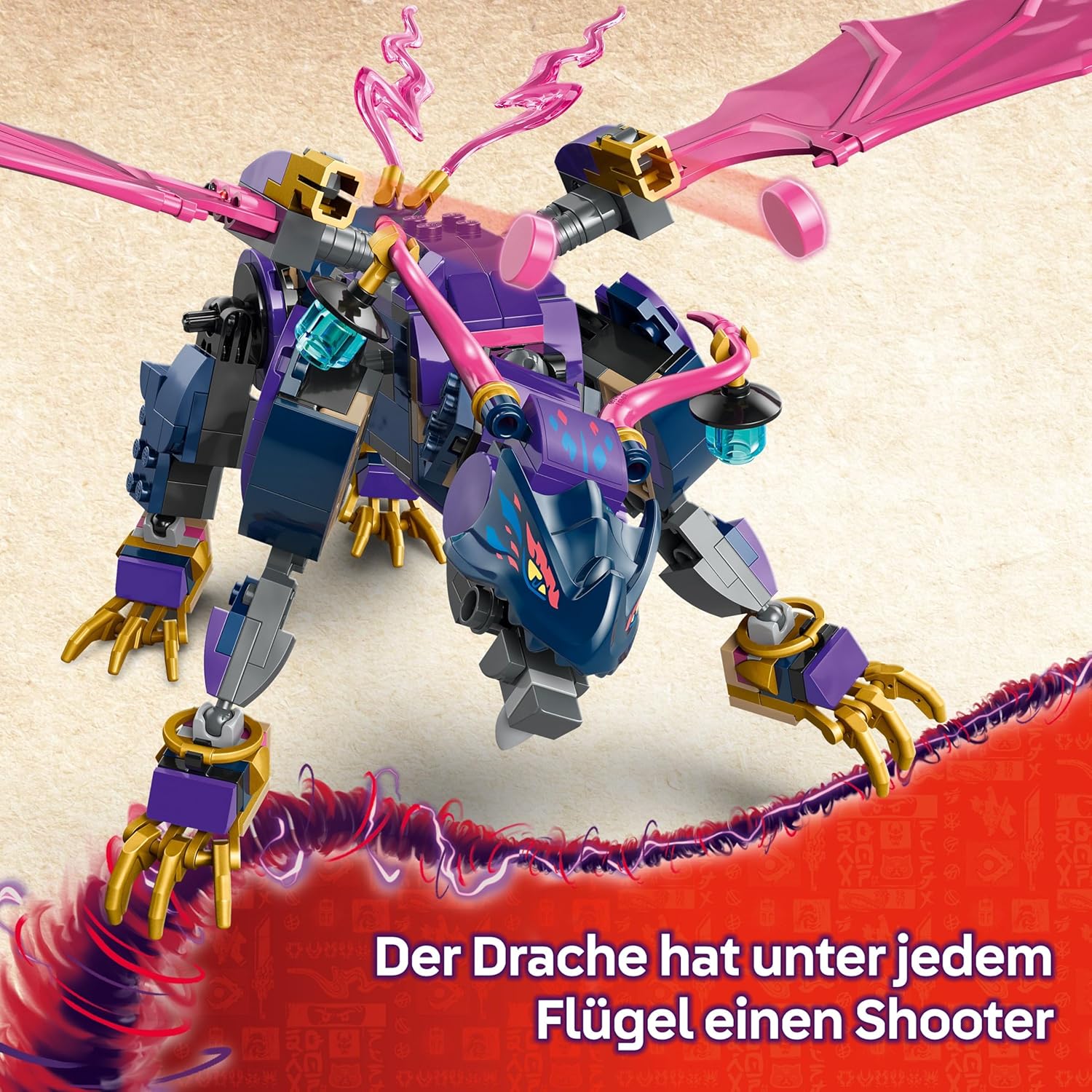 Detalle de LEGO NINJAGO Rontu der Meisterdrache – Beweglicher Drachenfigur mit Shootern, 4 Minifiguren (71842)