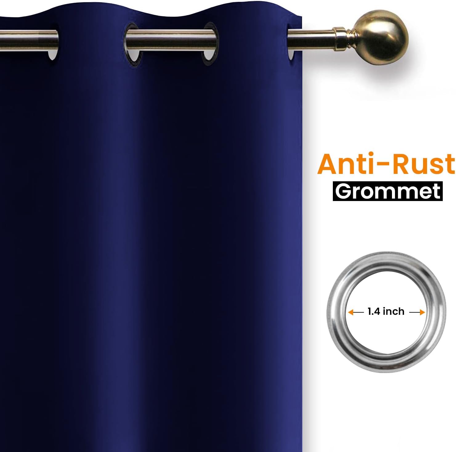 Thumbnail 2 de Imperial Rooms Eyelet Blackout Curtains 66x54 Navy