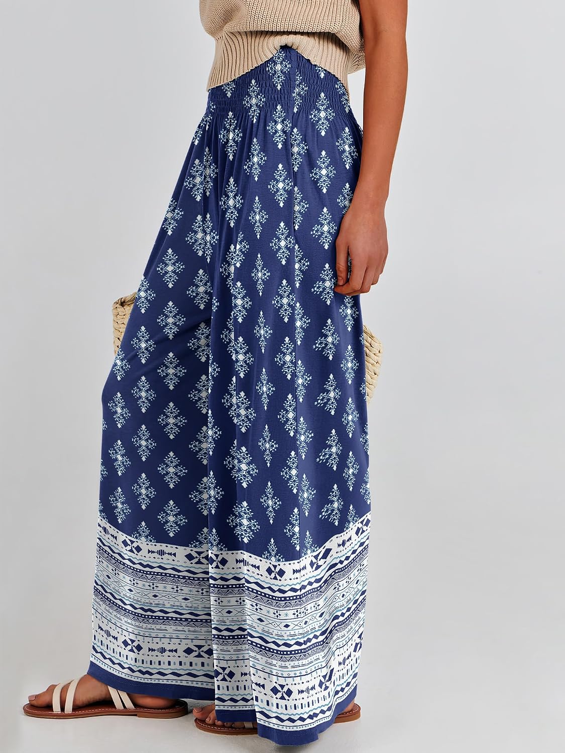 Detalle de ANRABESS Women Palazzo Pants: Boho Wide-Leg Comfort with Hidden Pocket