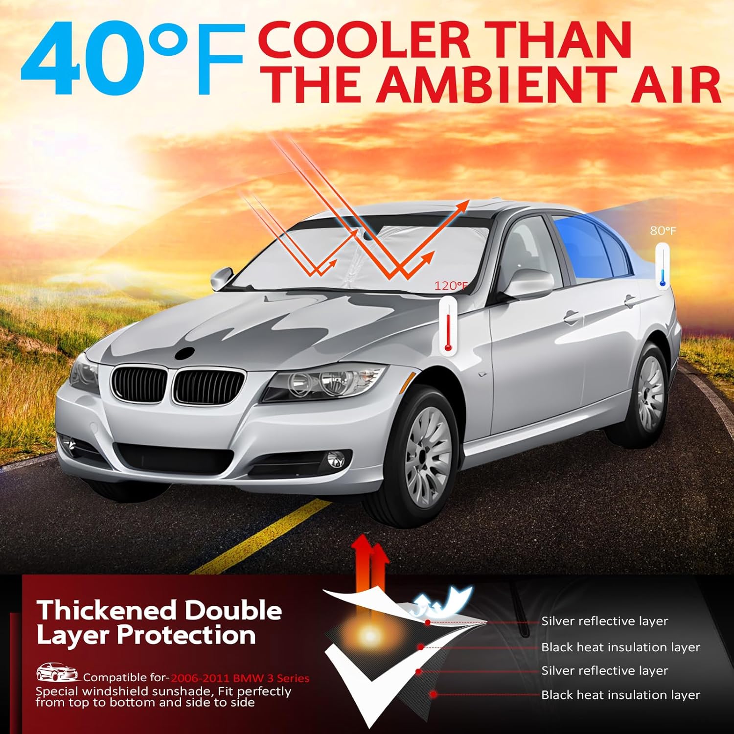 Thumbnail 1 de KAYZT Windshield Sun Shade for 2006-2011 BMW 3 Series — Custom Fit Front Window Shade