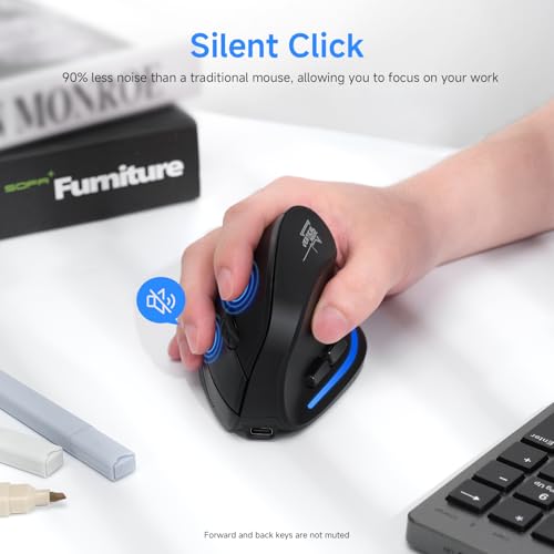 Detalle de ECHTPower 2025 Update: Souris Ergonomique sans Fil — Silencieuse et Réglable jusqu’à 4800 DPI