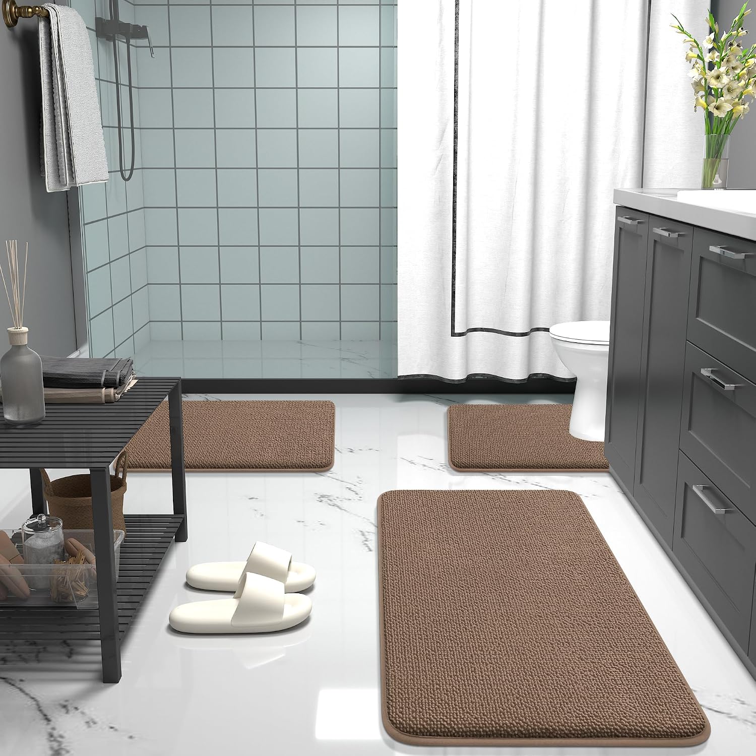 Thumbnail 6 de OLANLY 59 x 20-Inch Memory Foam Bathroom Runner, Mocha, Quick-Dry