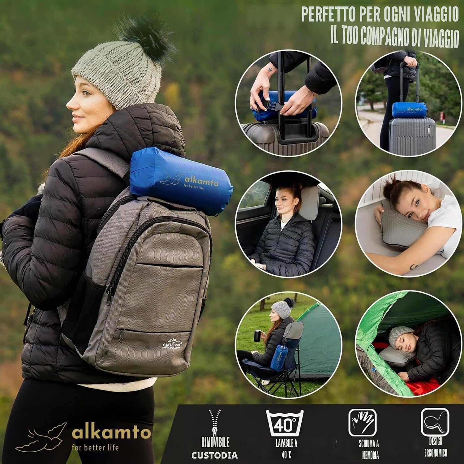 Thumbnail 1 de alkamto Cuscino da viaggio: supporto ergonomico in memory foam con federa termoregolante