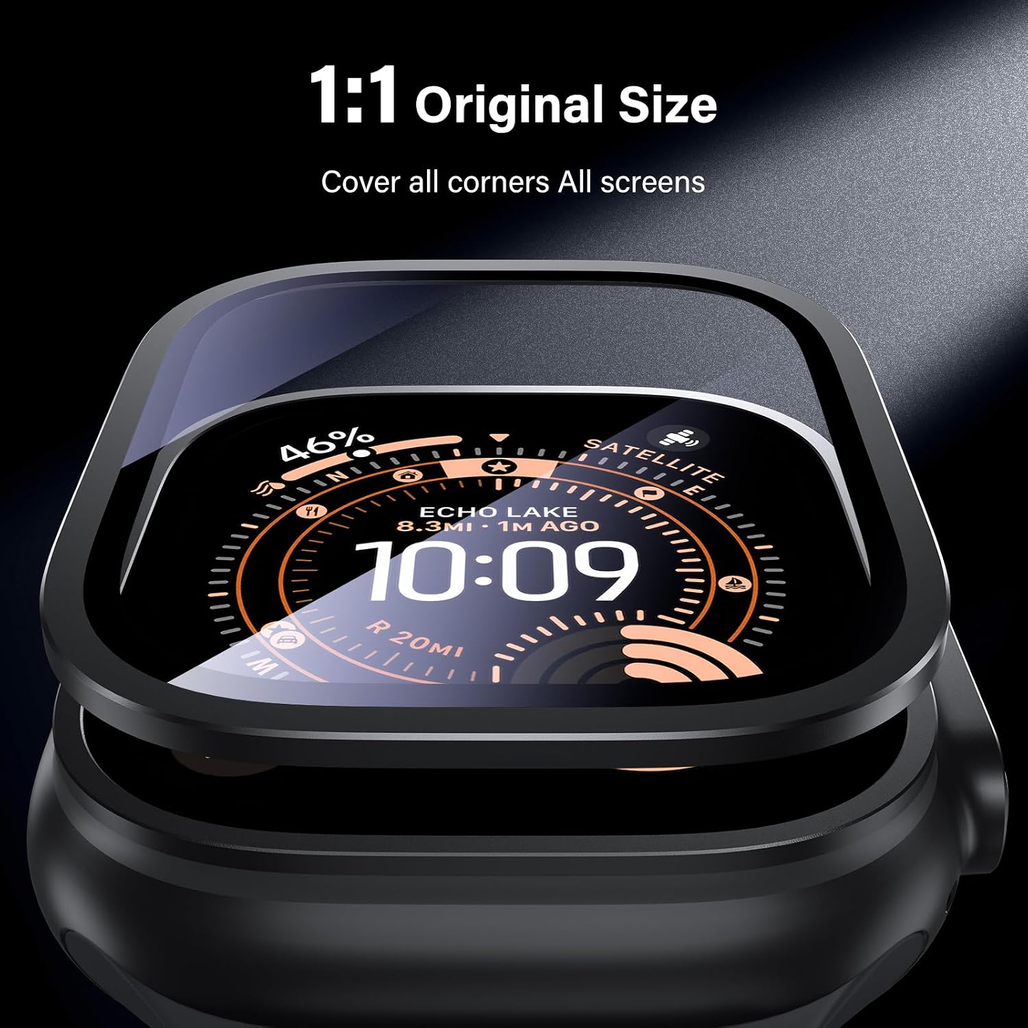 Detalle de UniqueMe 49mm Screen Protector for Apple Watch Ultra, 9H+ Glass, Black, 2-Pack