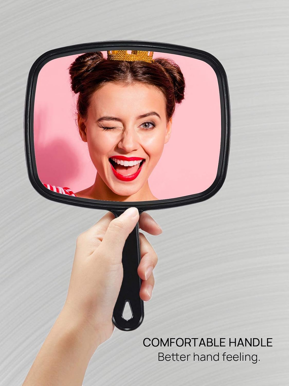 Detalle 2 de OMIRO Hand Mirror (All Black) – HD handheld rectangle mirror with handle, 16.8 x 23.6 cm