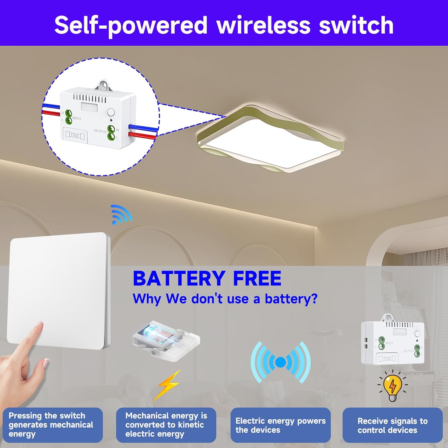 Thumbnail 1 de ZLinkStar Kinetic Wireless Switch Kit — Self-Powered, IP66 Waterproof, No Wiring