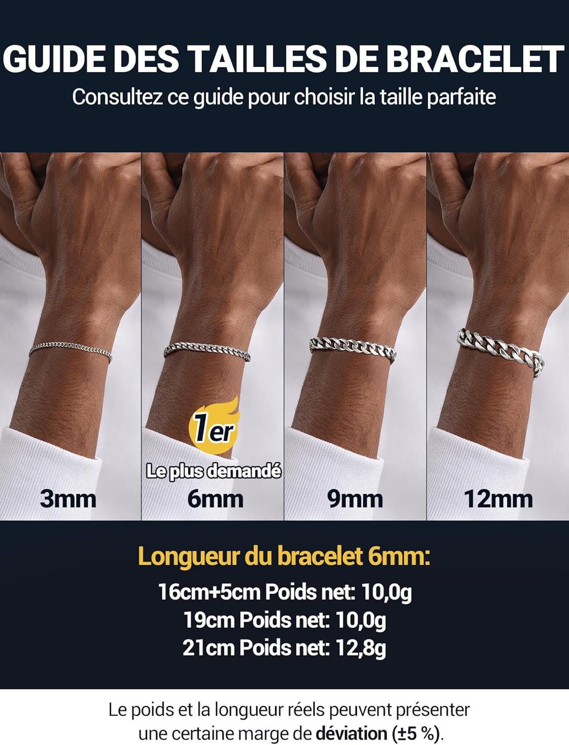 Thumbnail 4 de PROSTEEL Gourmette Homme Femme Chaîne Cubain 3–12 mm | Acier inox 316L / Plaqué Or / Noir