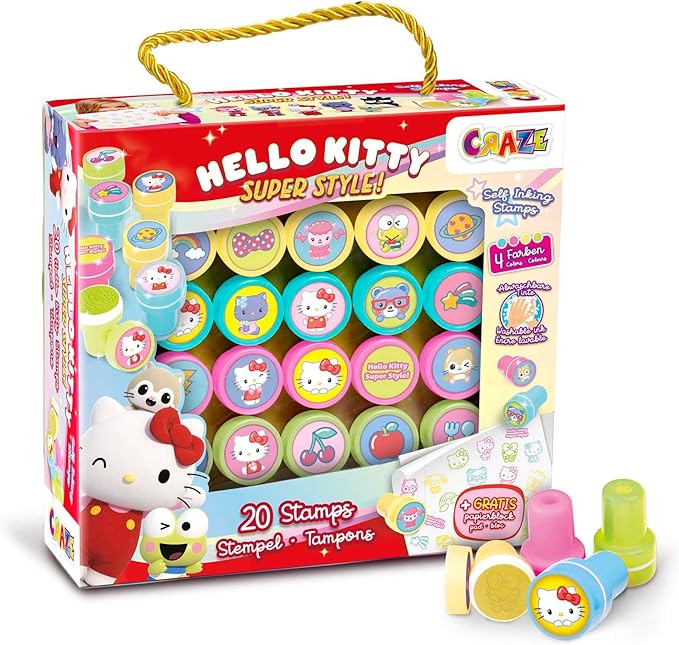 CRAZE 20 Sellos de Hello Kitty para Niños 🐱 Con Bloc y Tinta Lavable