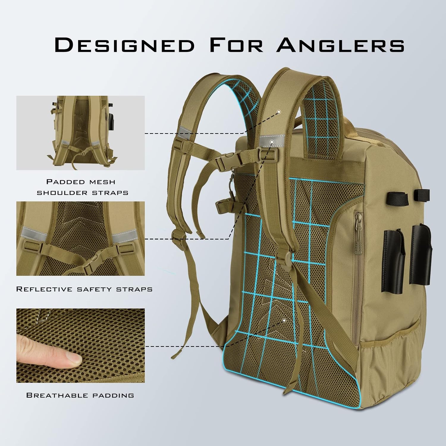Detalle de KastKing KarryAll Fishing Tackle Backpack with Rod Holder and 4 Tackle Boxes (40/26L)