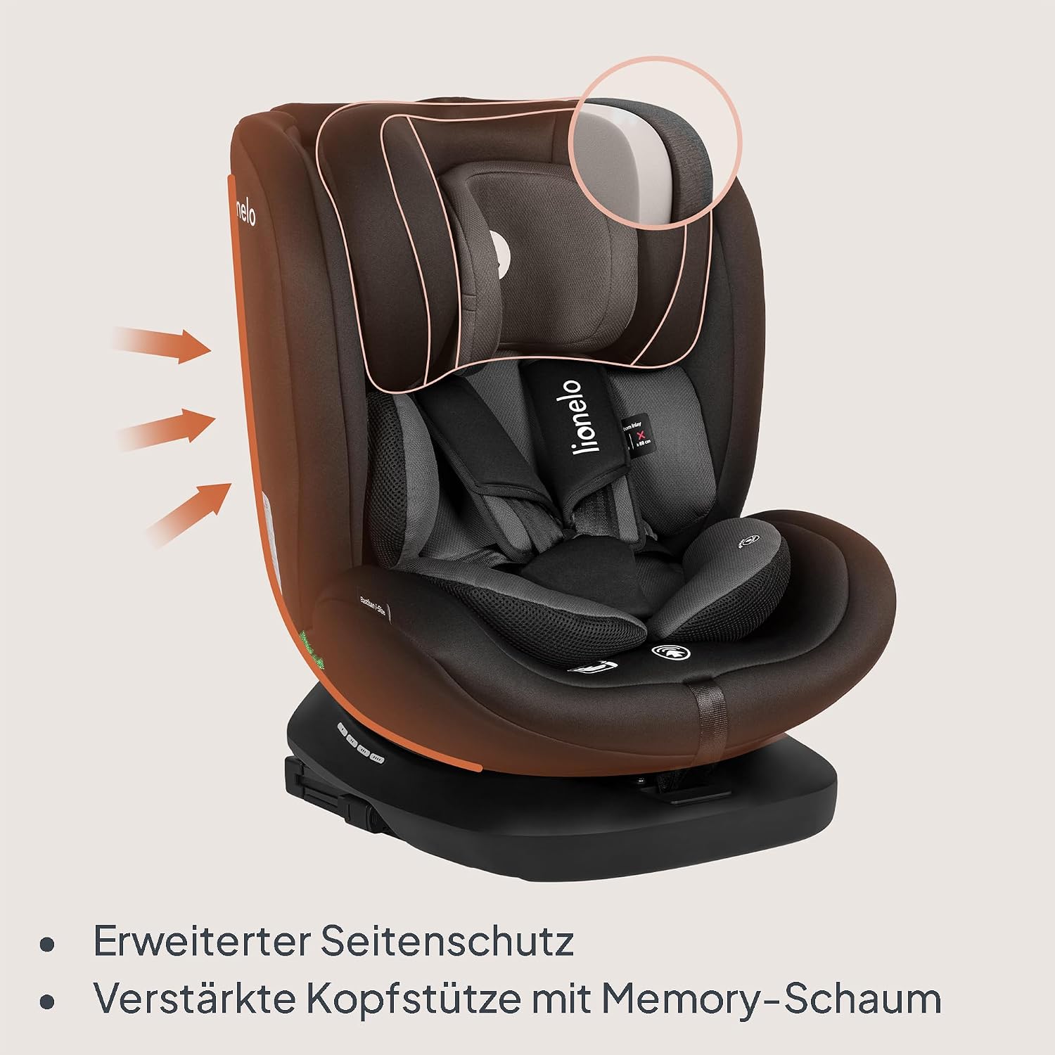 Detalle 2 de Lionelo Bastiaan i-Size 360° drehbarer Kindersitz (Gruppe 0/1/2/3) bis 0–36 kg, 40–150 cm, ISOFIX + Top Tether