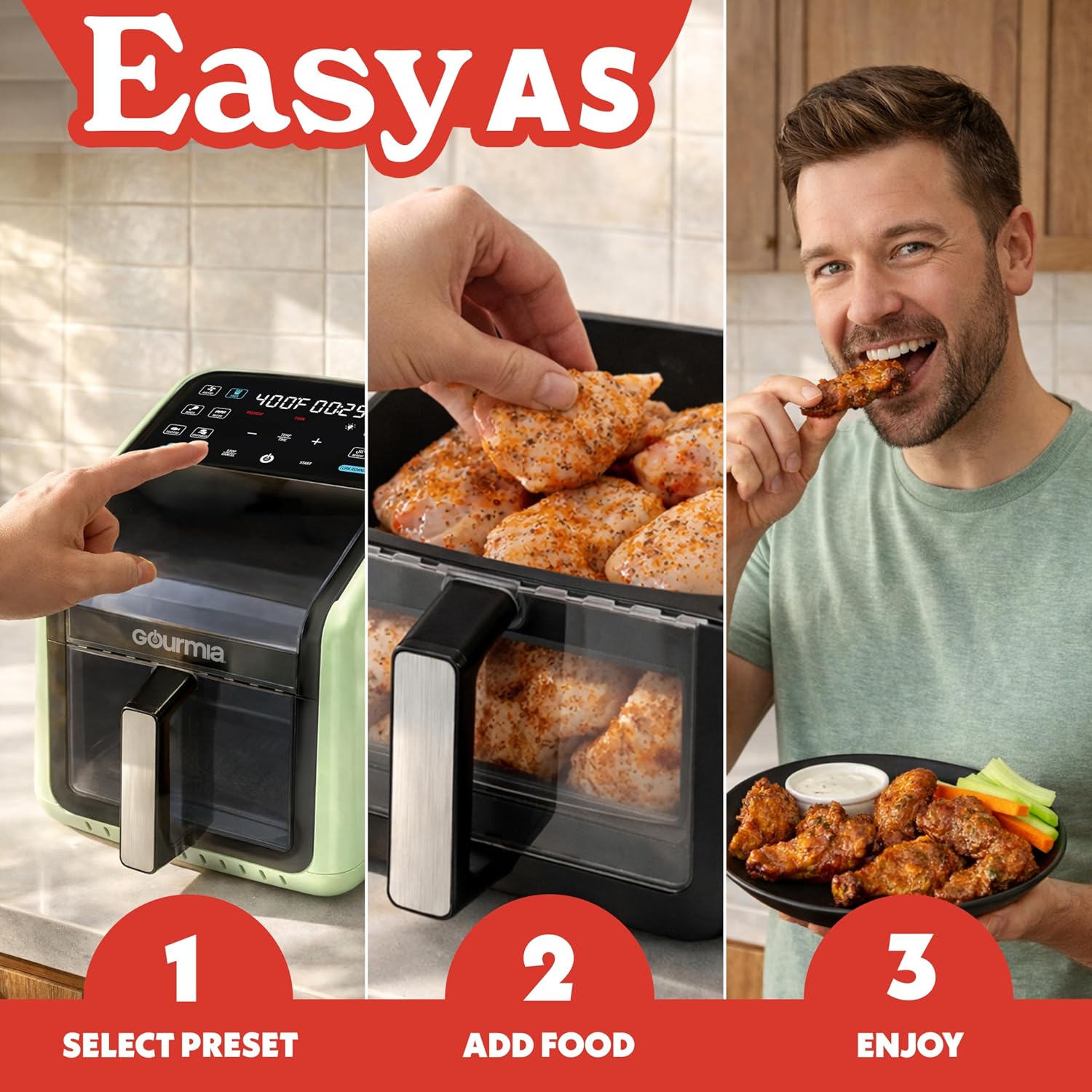 Detalle de Gourmia Air Fryer 7 QT with Panoramic Window