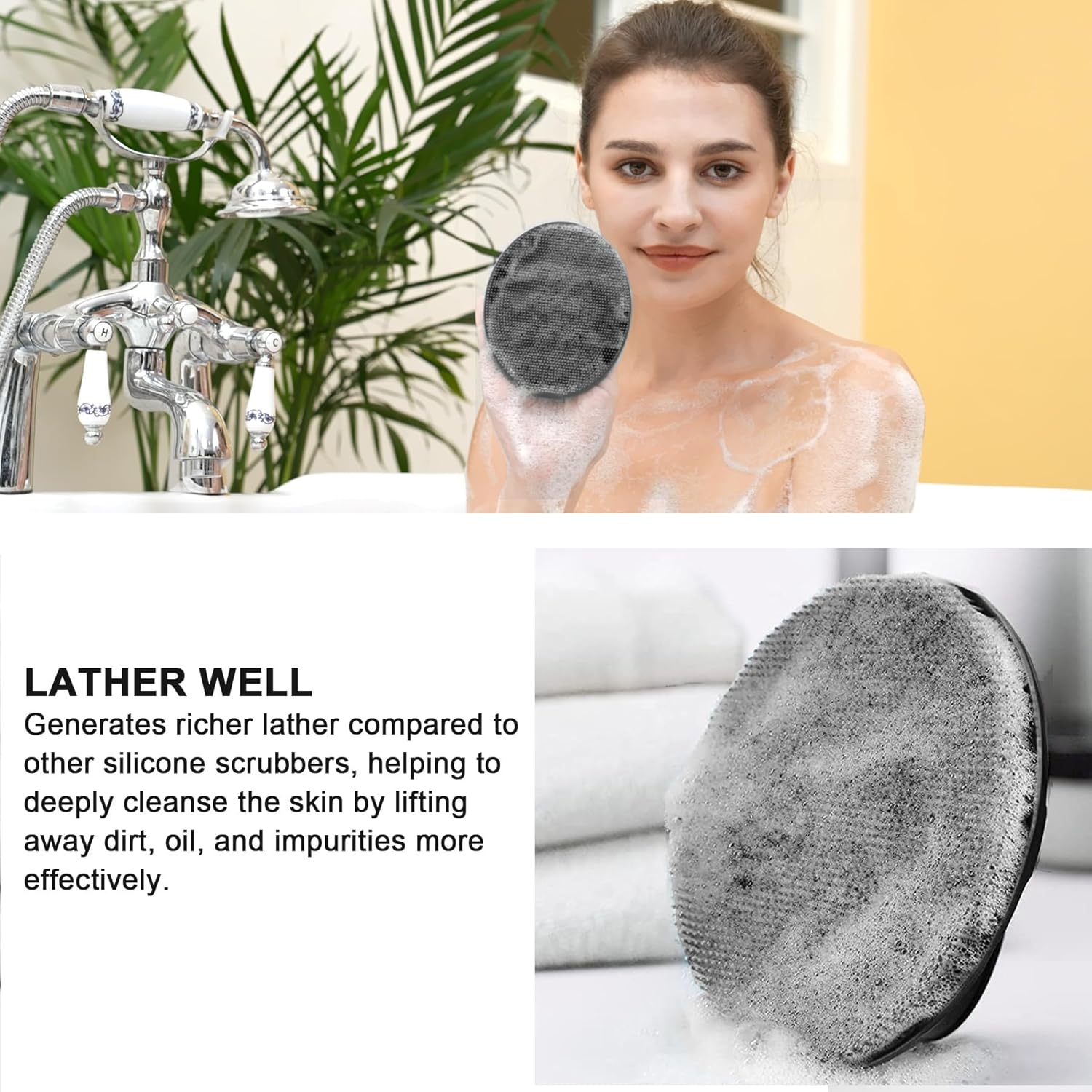 Detalle de INNERNEED Weicher Körperschrubber aus Silikon (schwarz) – Handbürste für sanftes Peeling & Massage in der Dusche