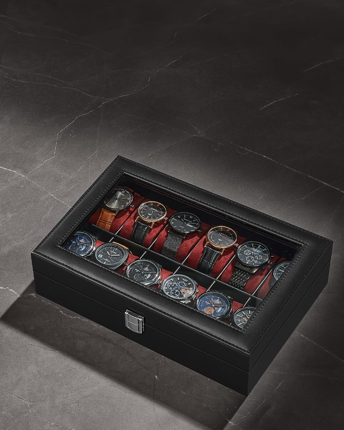 Detalle 1 de SONGMICS BRIDIE JWB120R01 horlogebox met 12 vakken en glazen deksel
