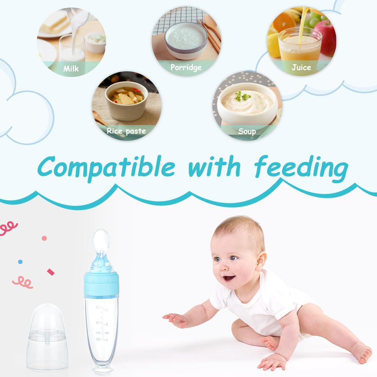 Detalle de Aolso Set alimentatore per alimenti in silicone: cucchiaio, biberon e tutto il necessario per un alimentazione sicura