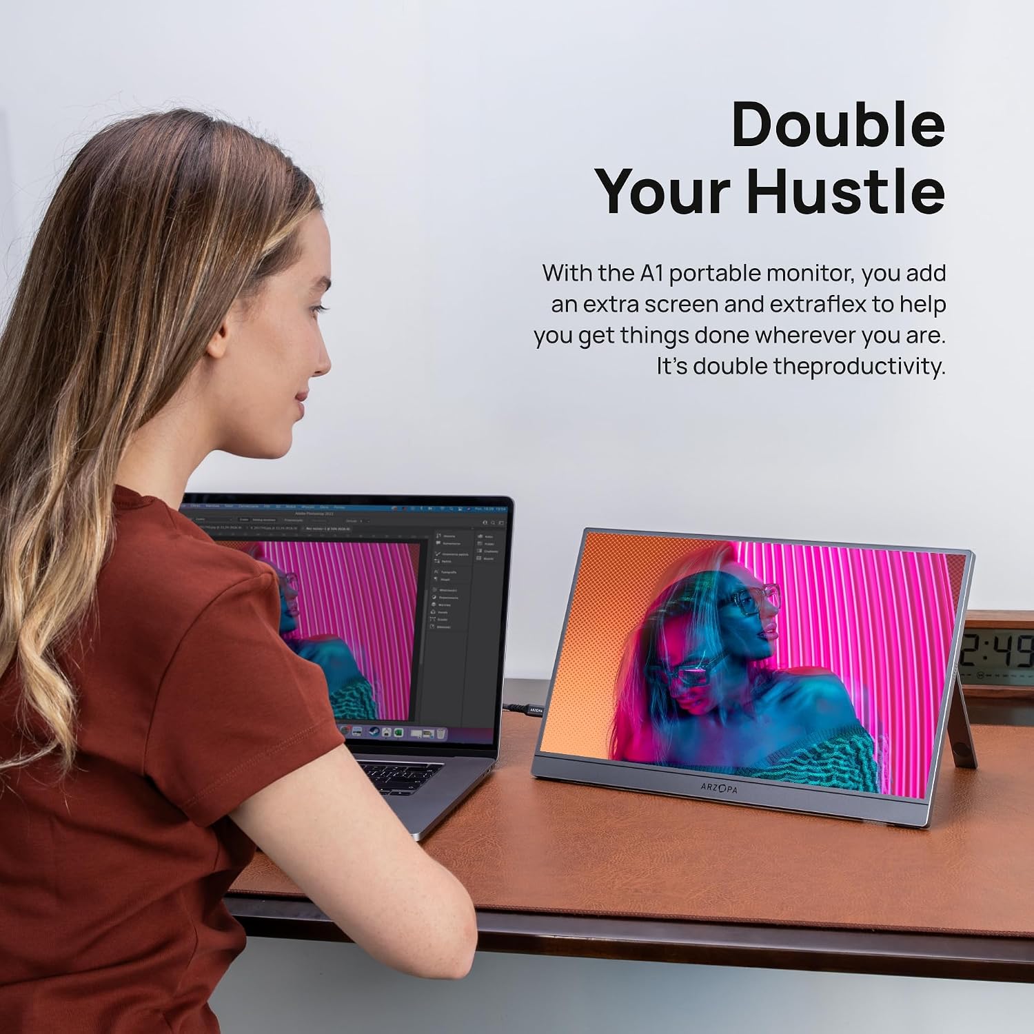 Detalle de ARZOPA Portable Monitor 15.6" FHD 1080P – Ultra-Slim IPS Monitor with Kickstand (A1 Gray)