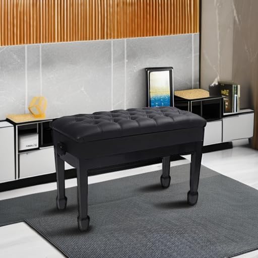 Detalle 2 de ALAPUR 50528 Adjustable Duet Piano Bench with Storage, Black PU Leather