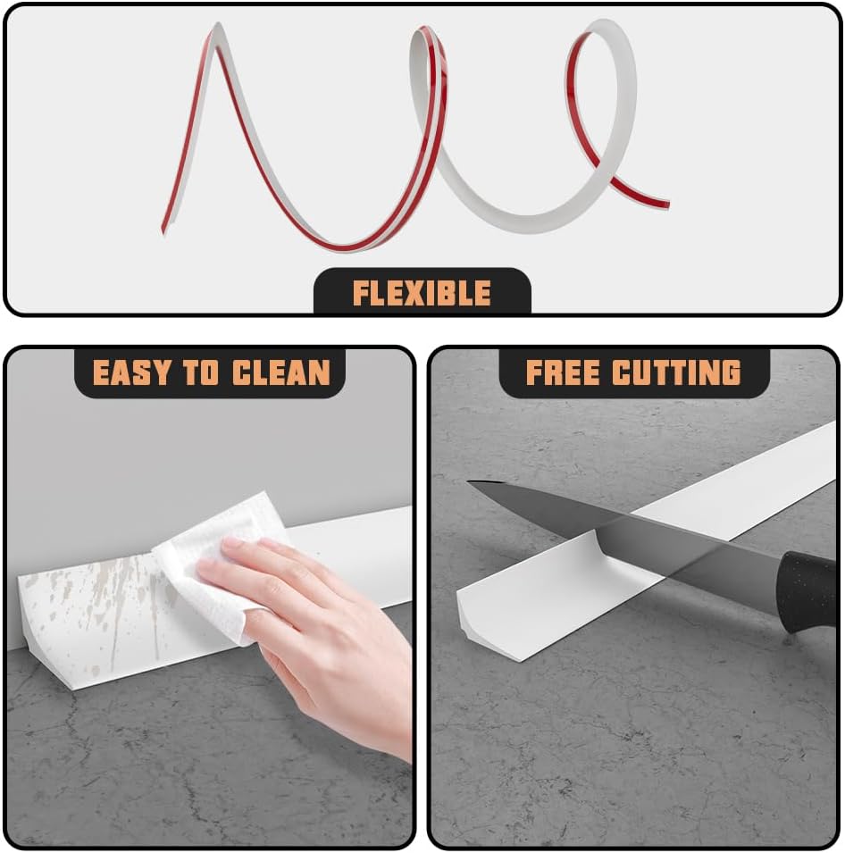 Detalle de 3 Meters Silicone Shower Tray Sealing Strip (15mm H x 25mm W) with Two Adhesive Backings
