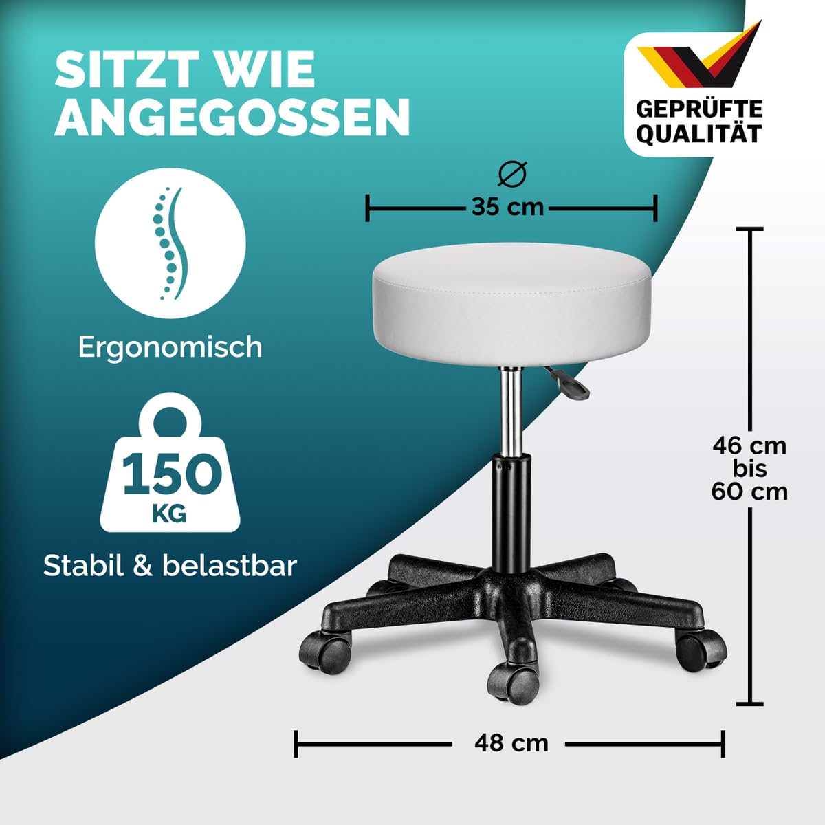 Detalle 2 de Casaria Rollhocker 2er Set, höhenverstellbar 46-60 cm