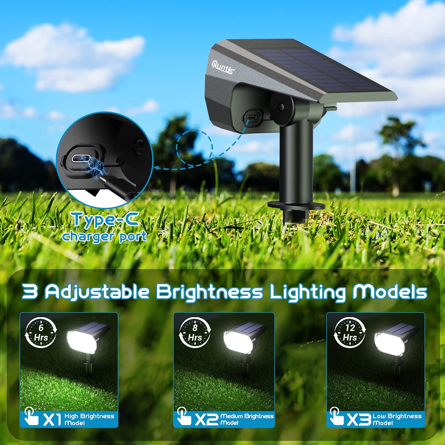 Detalle de Quntis LED Solar Spot Lights Outdoor Garden: 2-in-1 Landscape Uplights (2 Pack)