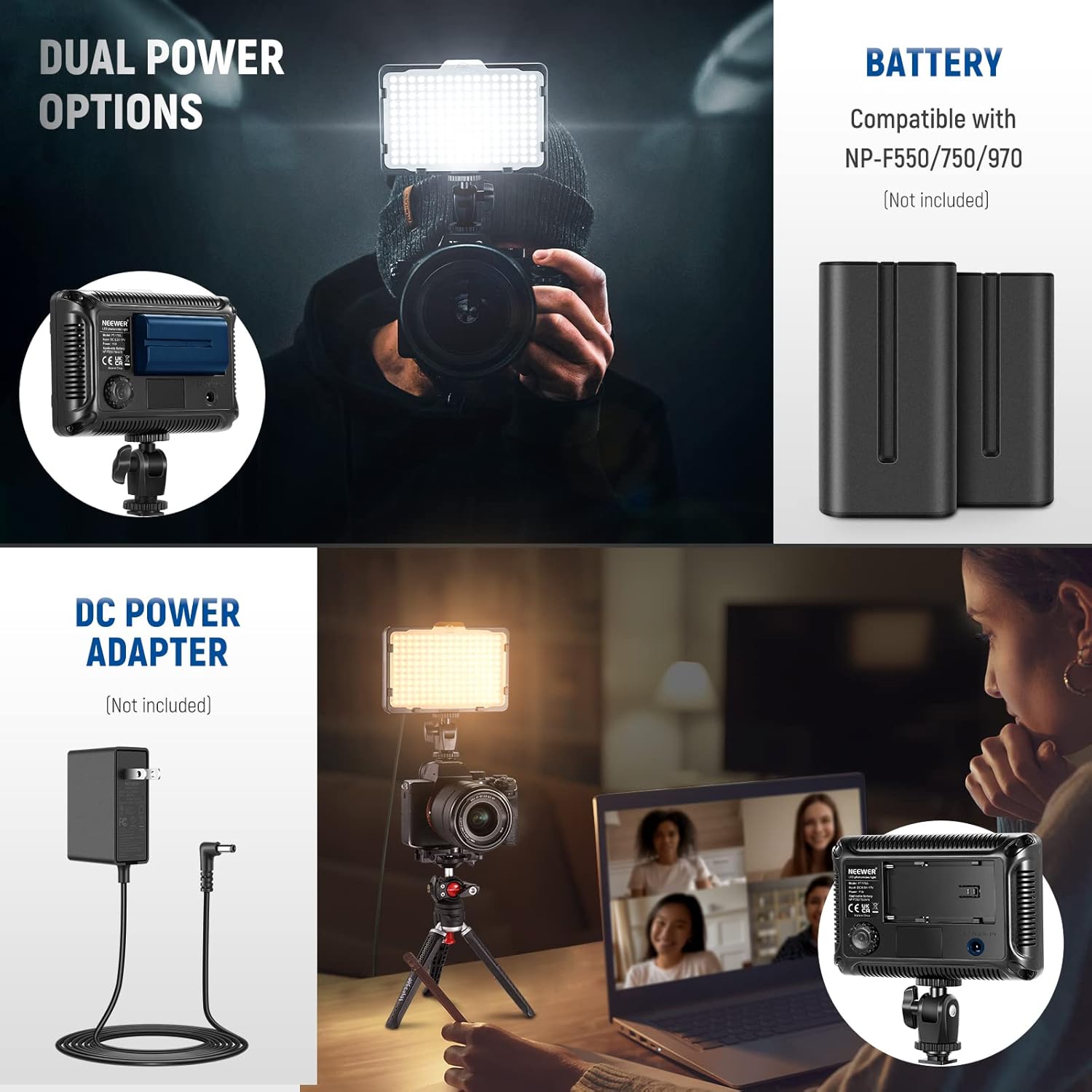 Thumbnail 4 de Neewer 176 LED 5600K Ultra Bright Dimmable On-Camera Video Light (1/4-inch thread mount)