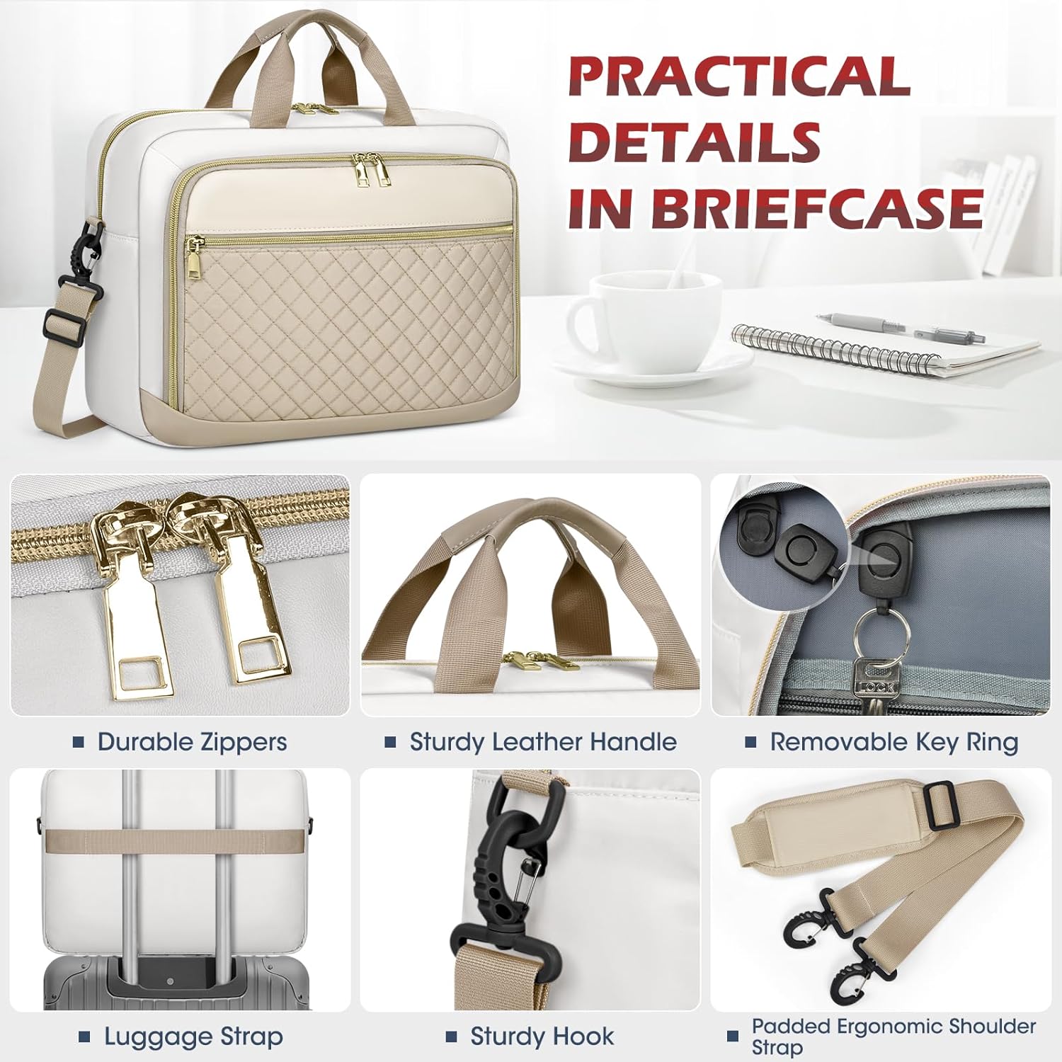 Detalle de NEWHEY Laptoptasche 17,3 Zoll – Damen Aktentasche für Business, wasserdicht und gepolstert