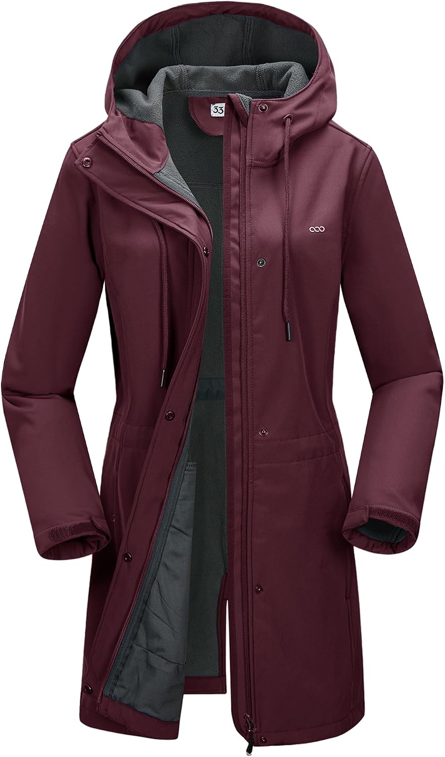 Detalle de 33,000ft Women’s Softshell Jacket with Hood – Waterproof, windproof fleece-lined long coat
