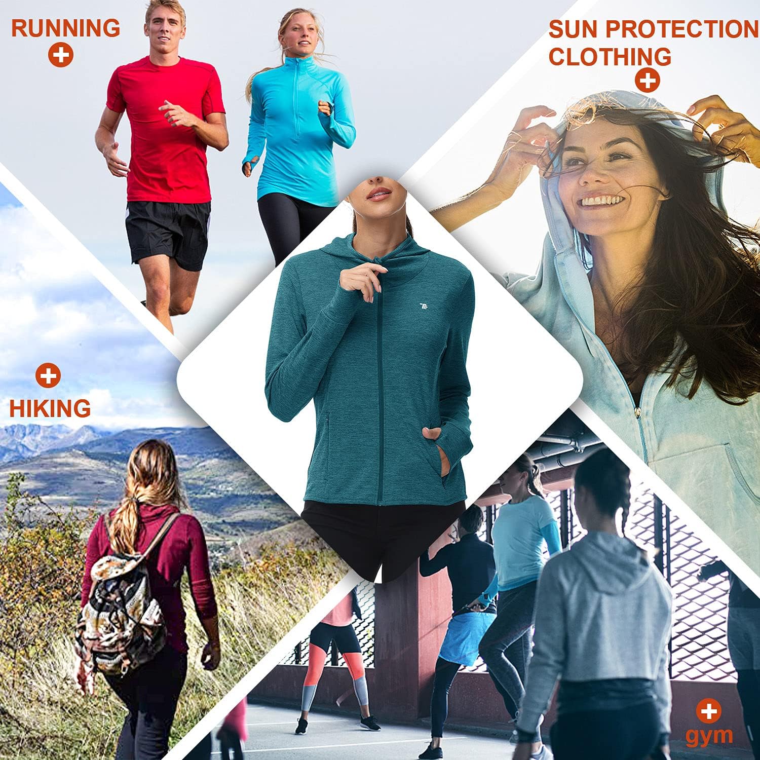 Thumbnail 6 de donhobo Women’s Running Jackets with Thumb Hole, Hooded Zip Hoodie Top (UPF 50+)
