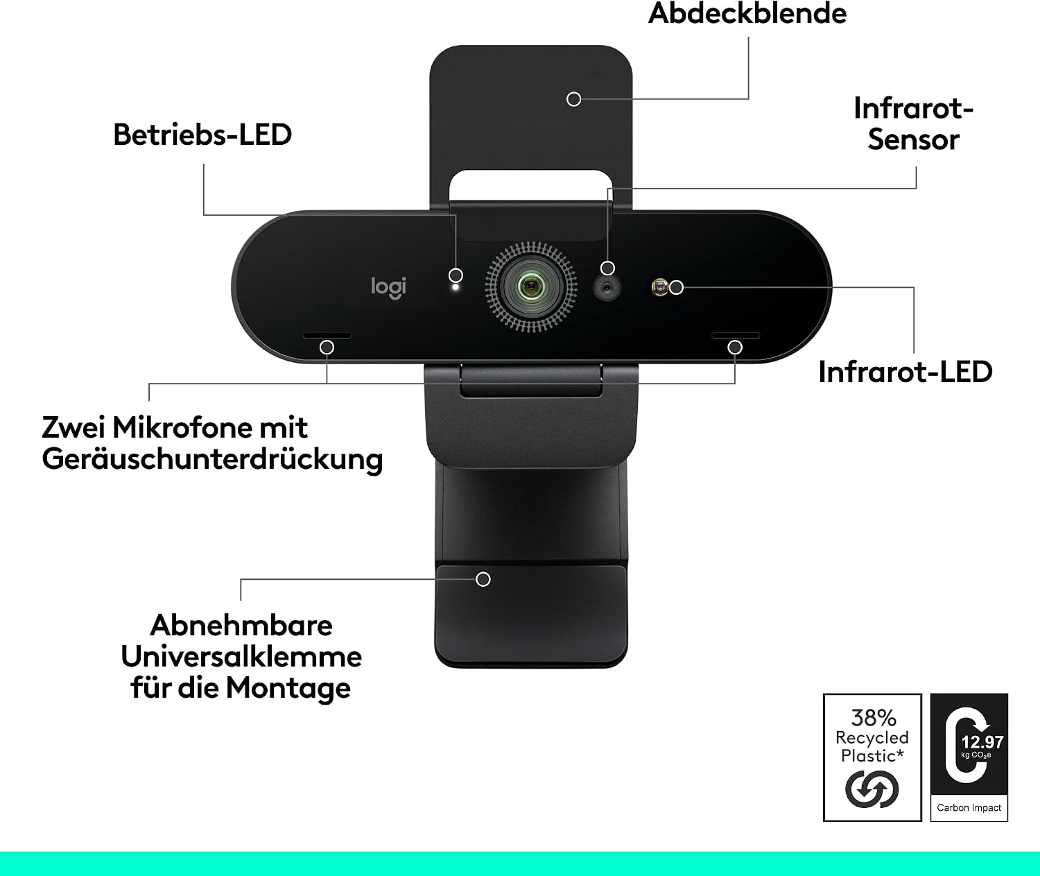 Thumbnail 5 de Logitech Brio 4K Webcam – Ultra-HD-Video, Two-Mikrofon-System und Windows Hello