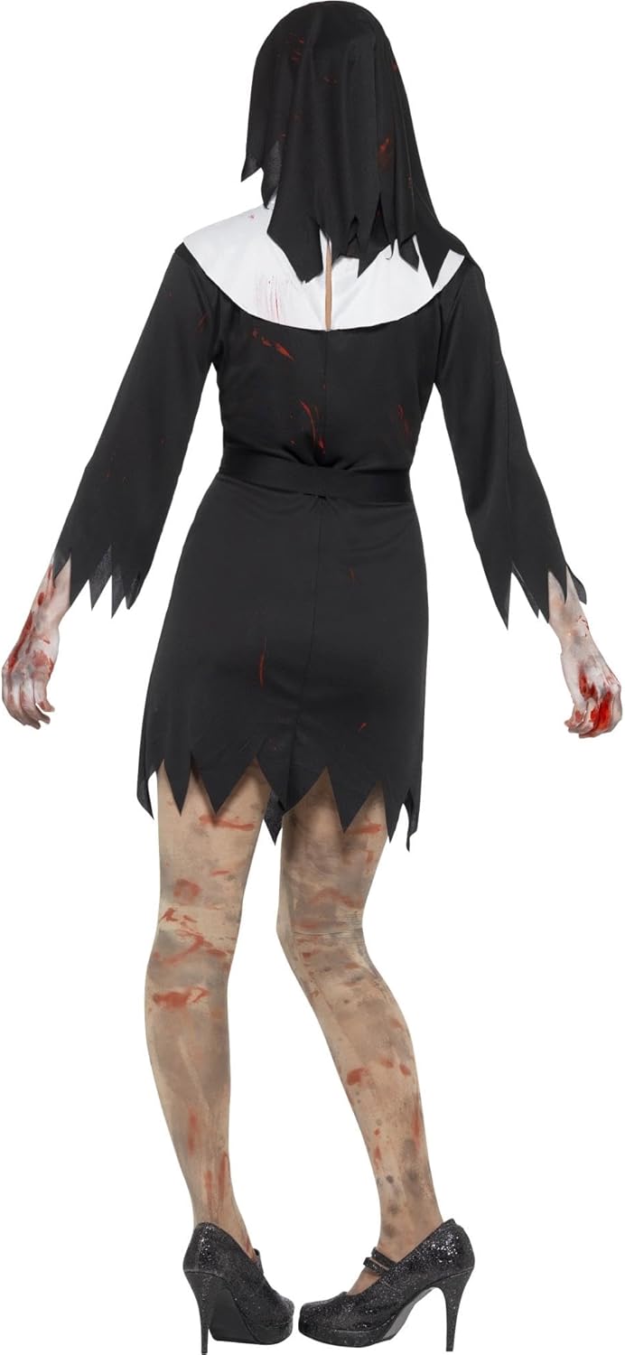 Thumbnail 2 de Smiffys Damen Zombie Ordensschwester Kostüm – Kleid, Kopftuch, Gürtel und Kreuzkette, schwarz