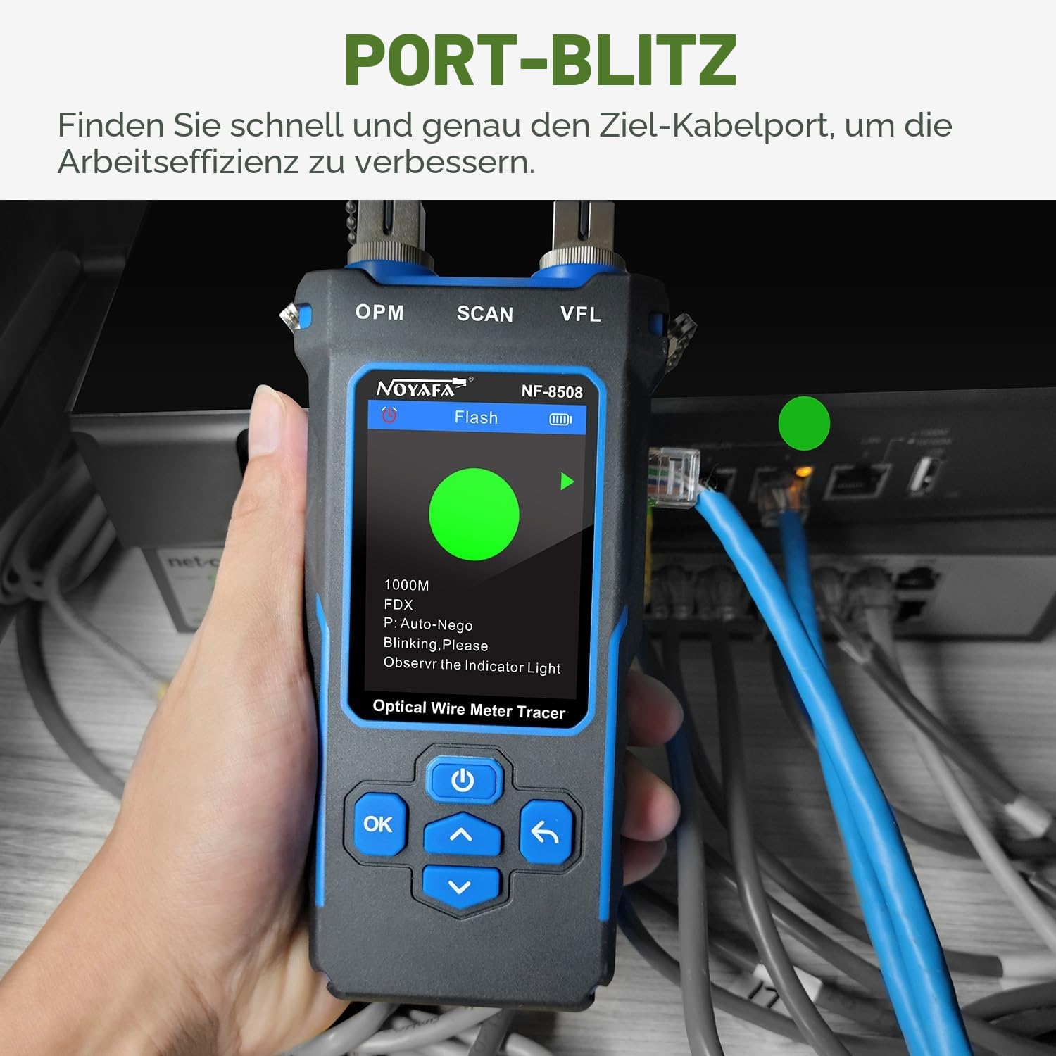 Detalle 2 de NOYAFA NF-8508 Netzwerkkabeltester – 9-in-1 Lösung mit Optischem Leistungsmesser