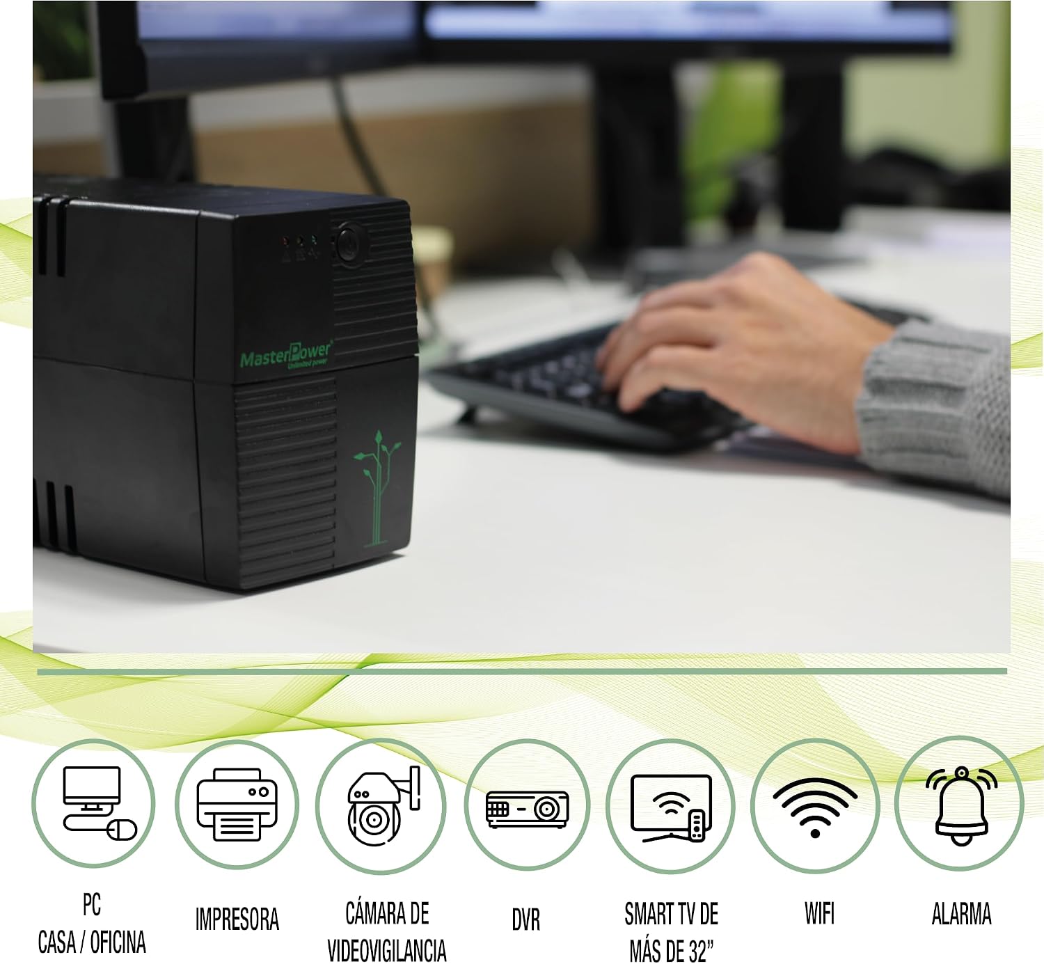 Detalle de Master U-Power MF-UPS650VA – zasilacz UPS 650 VA, 360 W, 2 gniazda Schuko