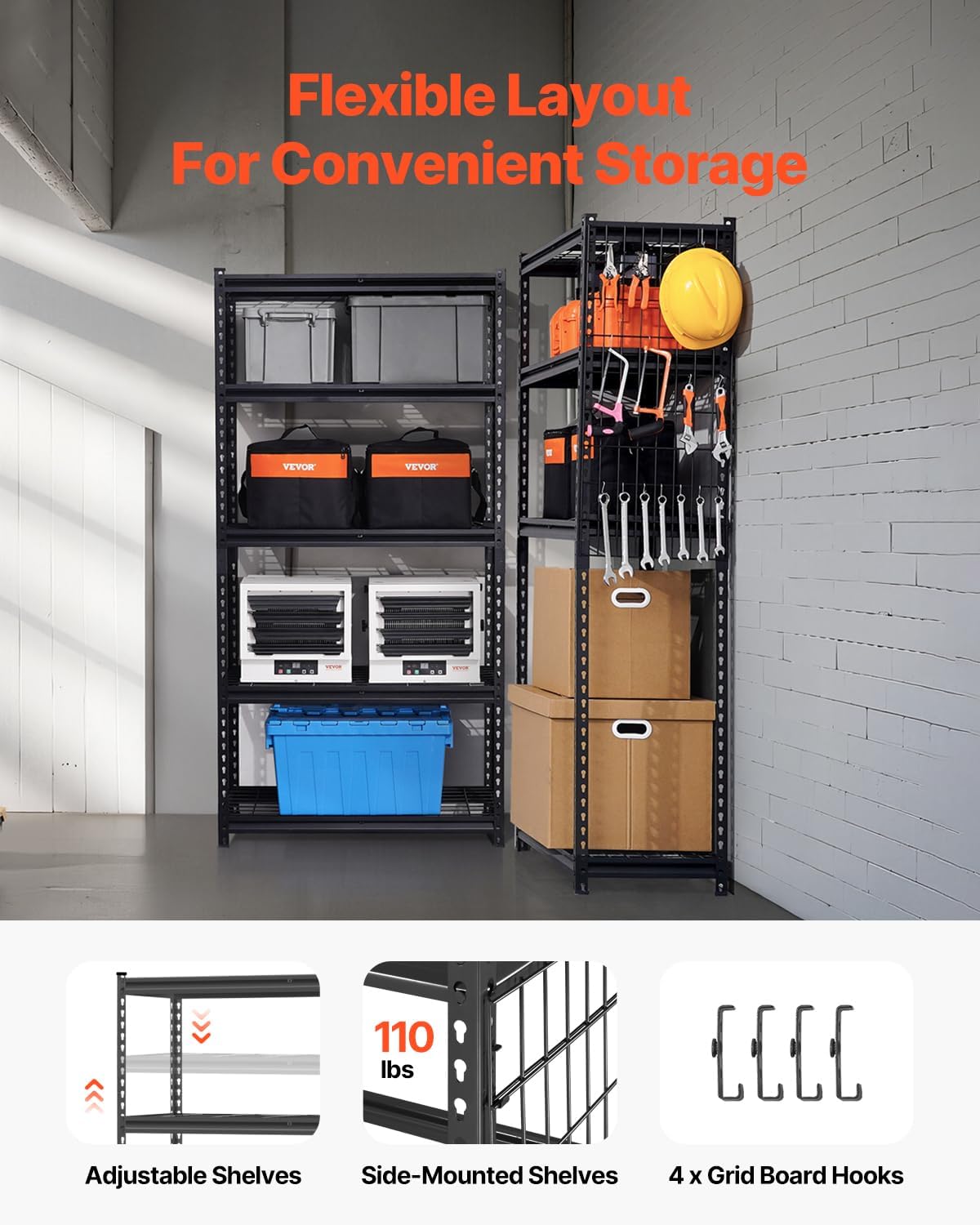 Detalle de VEVOR Étagère de rangement métallique de garage réglable 5 niveaux (907 kg)