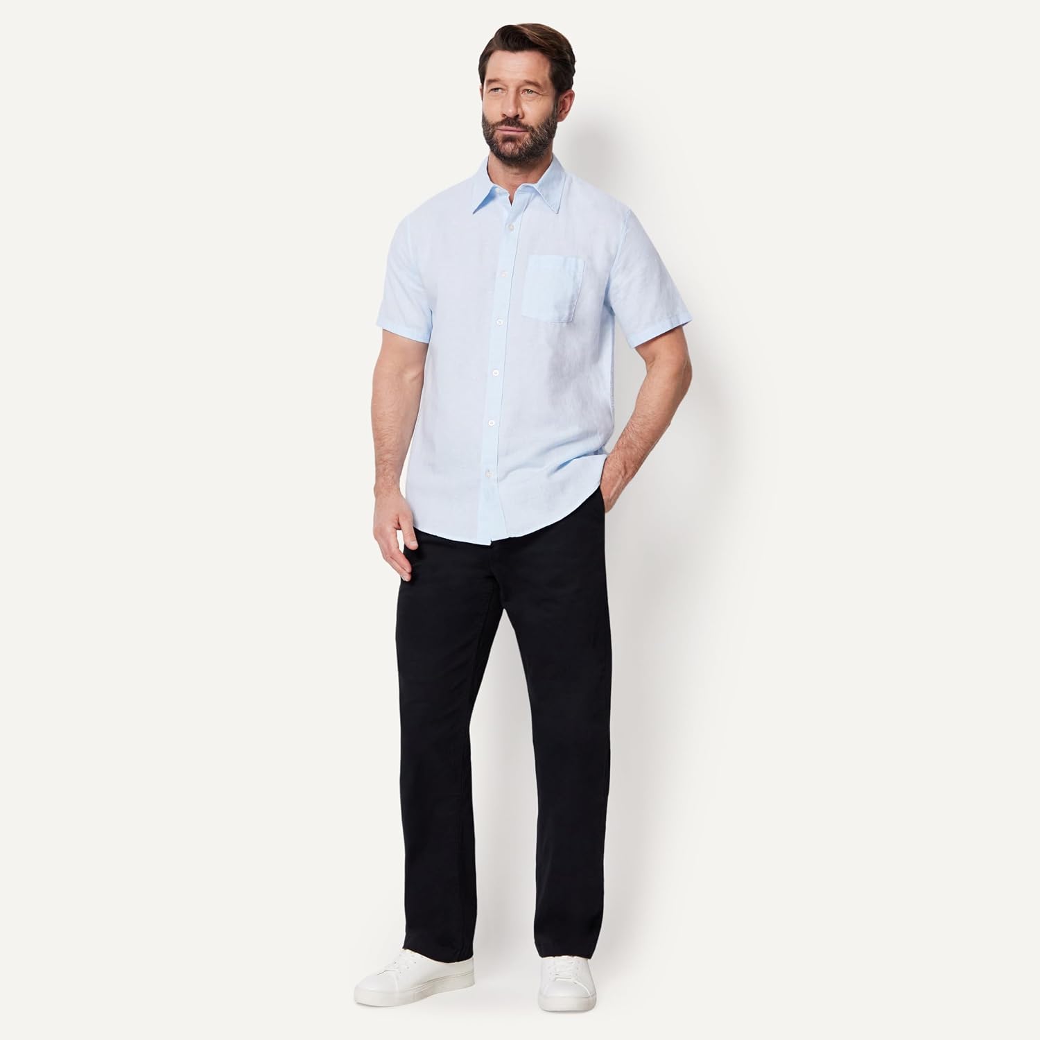 Detalle de Amazon Essentials Herren Kurzarm Regular-Fit Leinenhemd