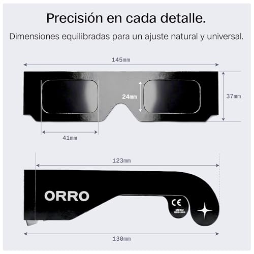 Thumbnail 7 de ORRO Gafas para Eclipse Solar 37 mm — Pack 2/6/12/50, negras, certificadas EN ISO 12312-2:2015 y CE