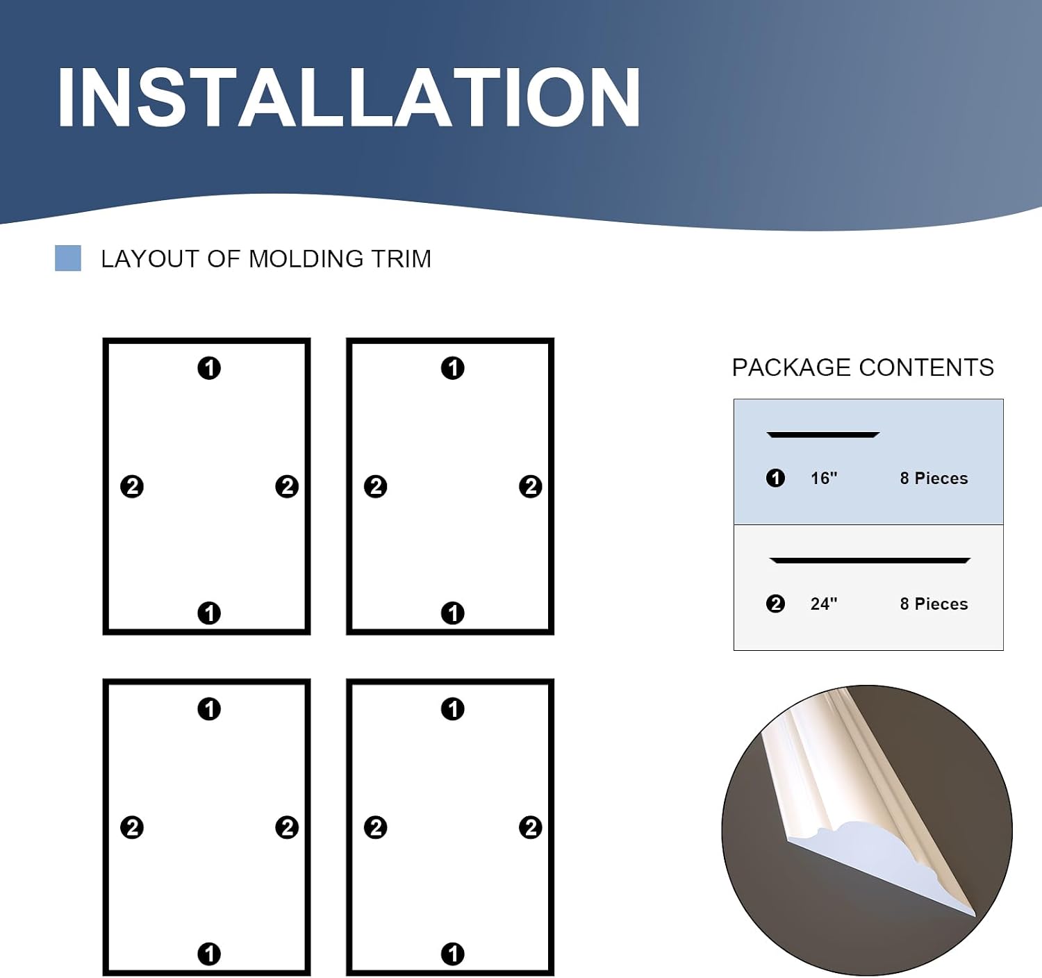 Detalle 2 de NeatiEase Peel-and-Stick Wall Moulding Kit, 16" x 24", White