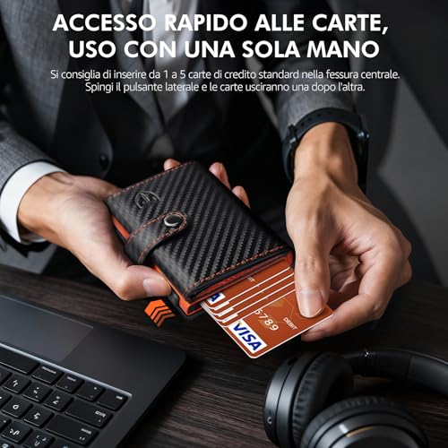 Detalle 1 de TENBST Portafoglio uomo e donna slim con RFID, porta carte pop-up e portamonete