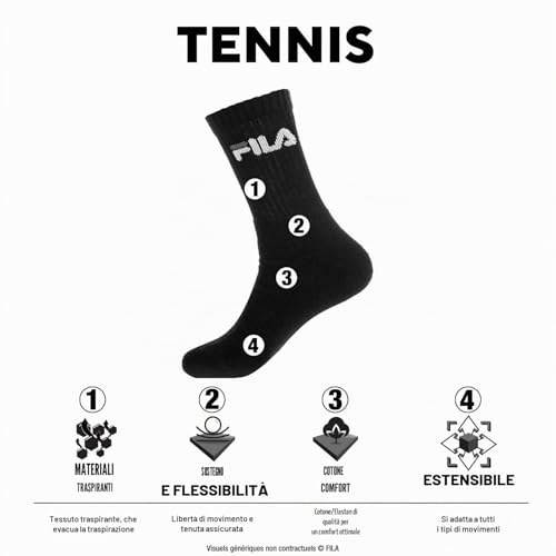 Detalle de Fila Calzini Uomo Cotone – Set da 6, Taglia 43/46, Nero