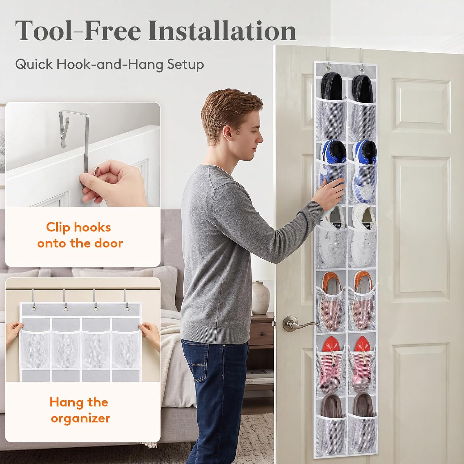 Detalle de Lifewit 12-Pocket Over-the-Door Shoe Organizer with Breathable Mesh