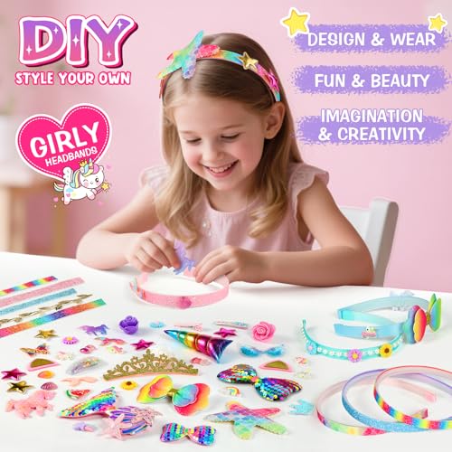 Detalle de Pourbibi Ensemble Bandeaux et Accessoires pour Filles de 3 à 10 Ans – Jeu DIY Créatif et Cadeau Spécial