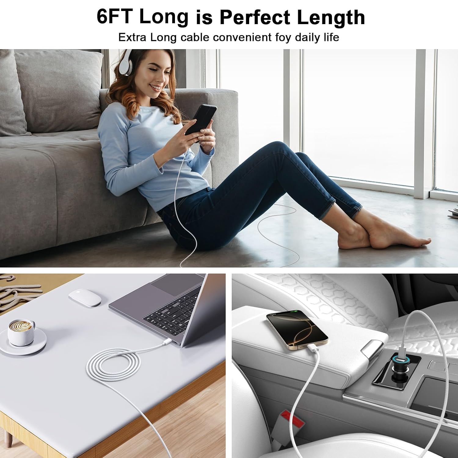 Thumbnail 6 de [Apple MFi Certified] iPhone 17/16/15 Charger Cable Cord 6FT — 2 Pack, White