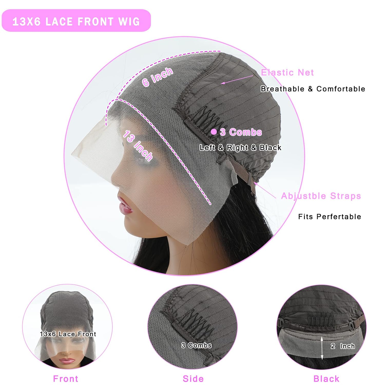 Detalle de TTSMINS 13x6 Lace Front Wig 28-inch, 180% density ๐โ