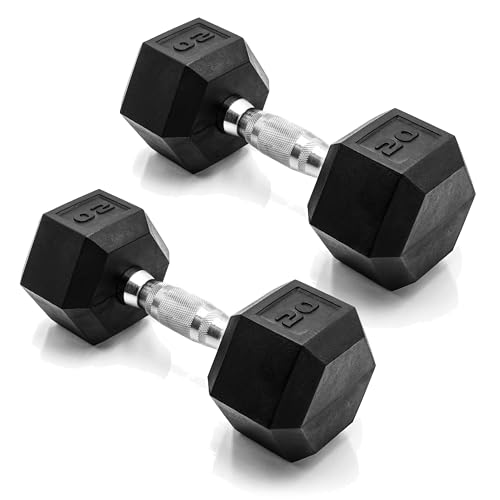 Detalle de CAP 20 lb Rubber Coated Hex Dumbbell Pair with Chrome Handles