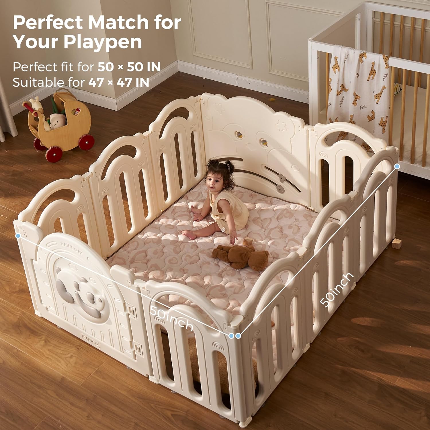 Detalle de momcozy Baby Play Mat for Floor (127 x 127cm) – Foldable Waterproof Non-Slip Playpen Mat for Tummy Time, Leopard Heart