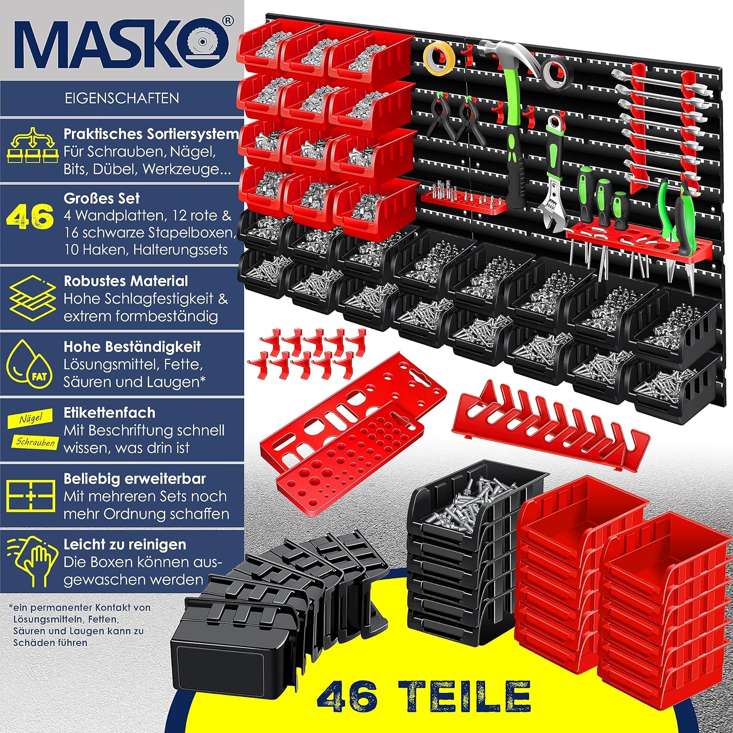 Thumbnail 2 de MASKO® Stapelboxen + Wandregal + Werkzeughalter: Flexibles Ordnungssystem für Werkstatt und Garage