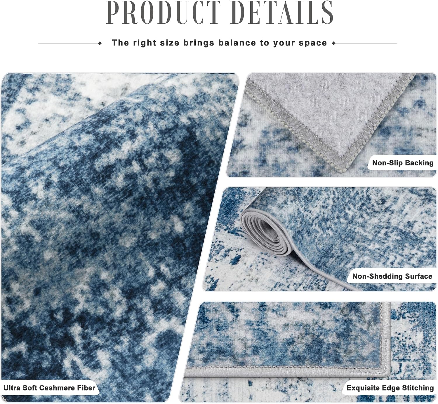 Thumbnail 6 de Round 8-Ft Washable Abstract Area Rug – Blue for Living Room