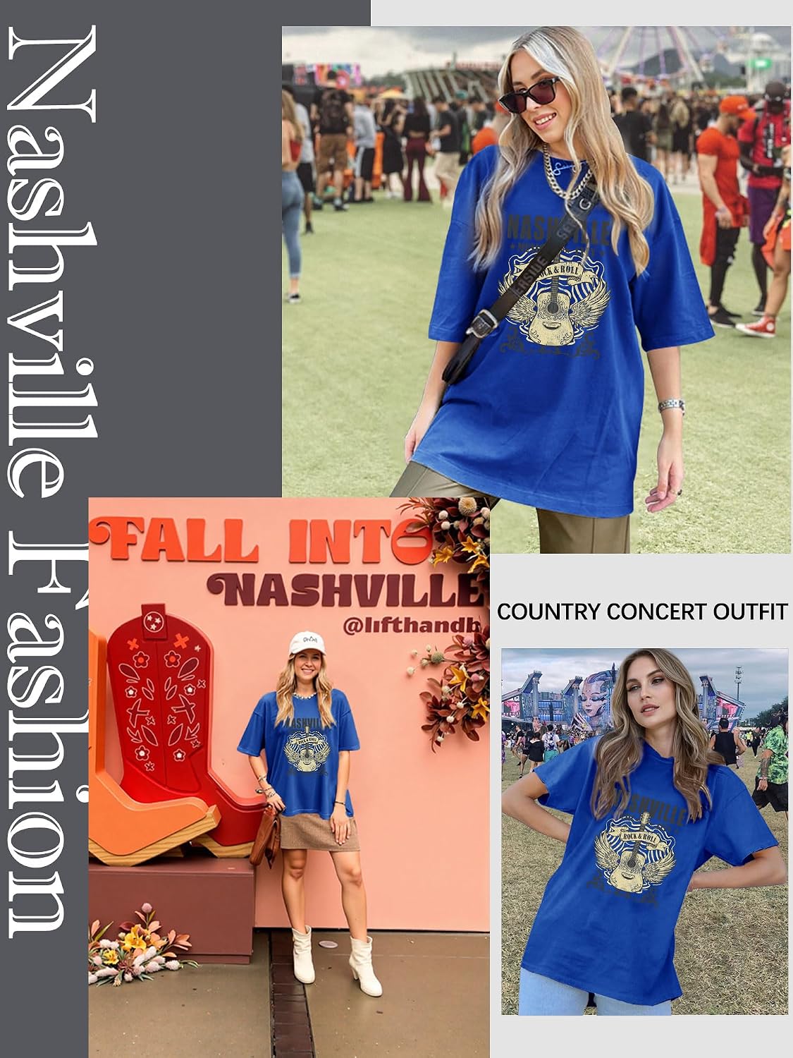 Thumbnail 3 de WIEIYM Womens Oversized Nashville Music T Shirt Rock Tee